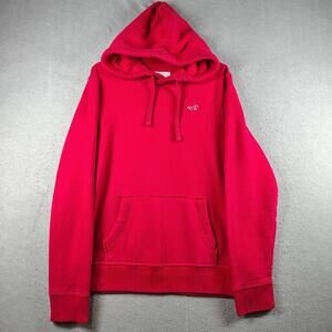 Hollister Mens Medium Red Pullover Hoodie Fleece Sweatshirt Casual EUC Fit